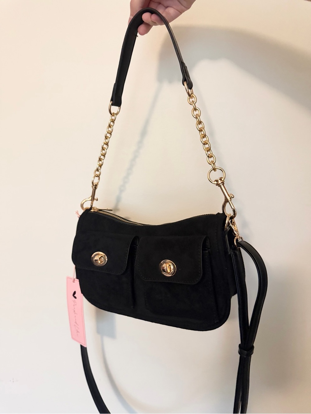 black and gold twin turnlock bag